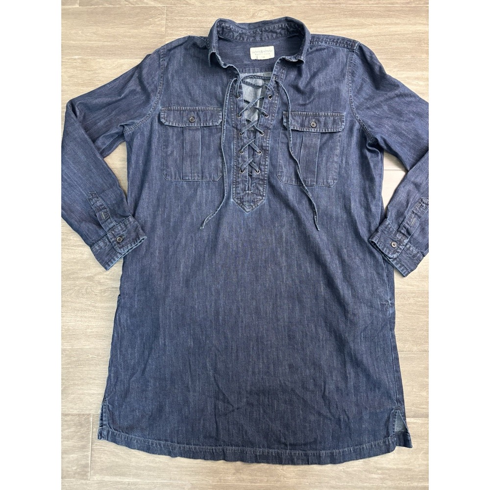 Denim & Supply Ralph Lauren Lace Up Blue Denim Chambray Shirt Dress Womens Xl